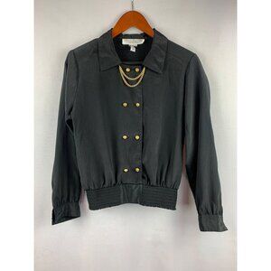 Laura & Jayne Petite Collection Womens Black Double Breasted Jacket With Gold Ch